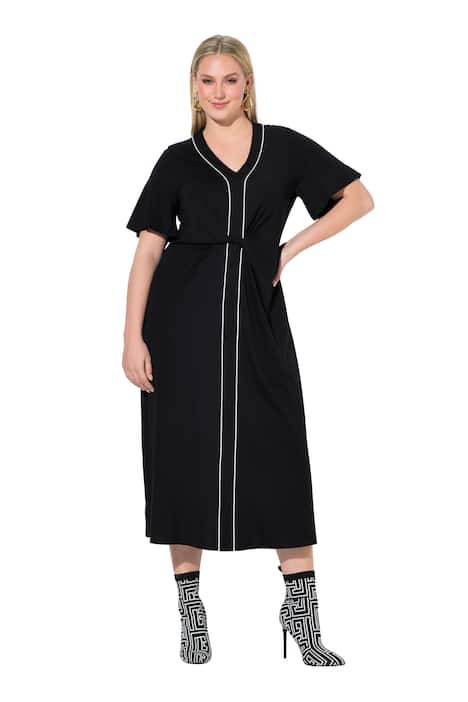 Maxi šaty, lemování, áčkový střih, V výstřih, zvonové polorukávy