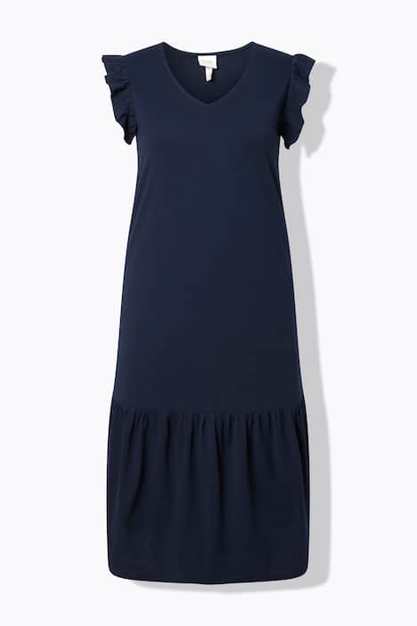 Midi šaty, volánové rukávy, V výstřih, bio-bavlna