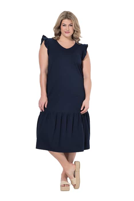 Midi šaty, volánové rukávy, V výstřih, bio-bavlna