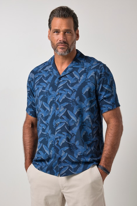 Camisa, manga corta, viscosa, cuello cubano, estampado completo, corte boxy, hasta la 8XL
