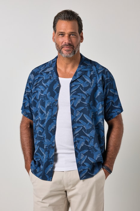 Camisa, manga corta, viscosa, cuello cubano, estampado completo, corte boxy, hasta la 8XL