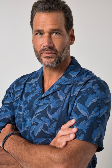 Camisa, manga corta, viscosa, cuello cubano, estampado completo, corte boxy, hasta la 8XL