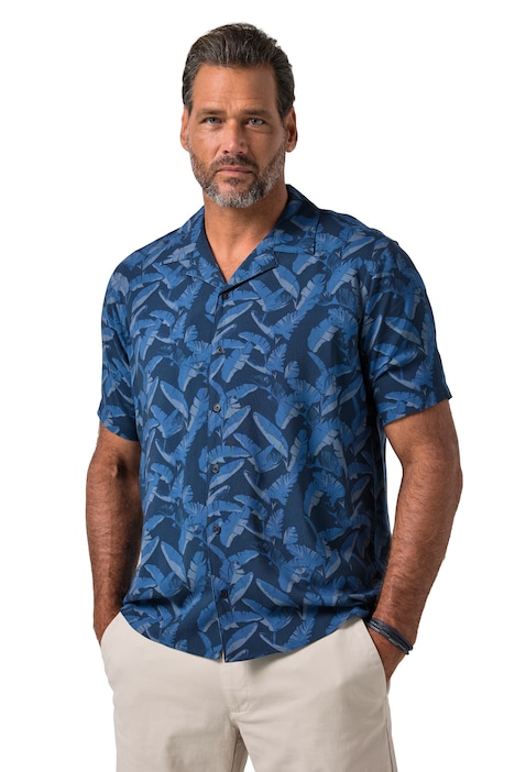 Košile, krátké rukávy, syntetické hedvábí, cuba límec, celoplošný potisk, cuba střih, do velikosti 8XL