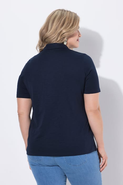 pikeepaita, kirjonta, pikeekaulus, lyhyet hihat, luomupuuvillaa