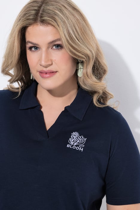 pikeepaita, kirjonta, pikeekaulus, lyhyet hihat, luomupuuvillaa