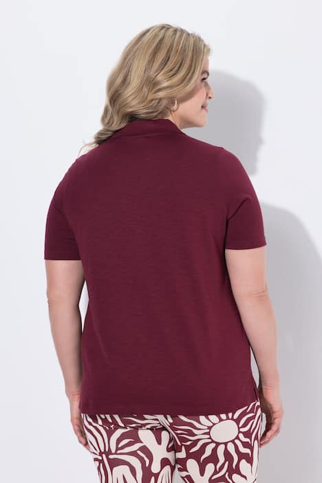 Maglia polo in cotone biologico con ricami e mezze maniche