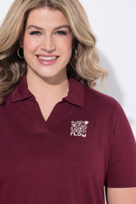 Maglia polo in cotone biologico con ricami e mezze maniche