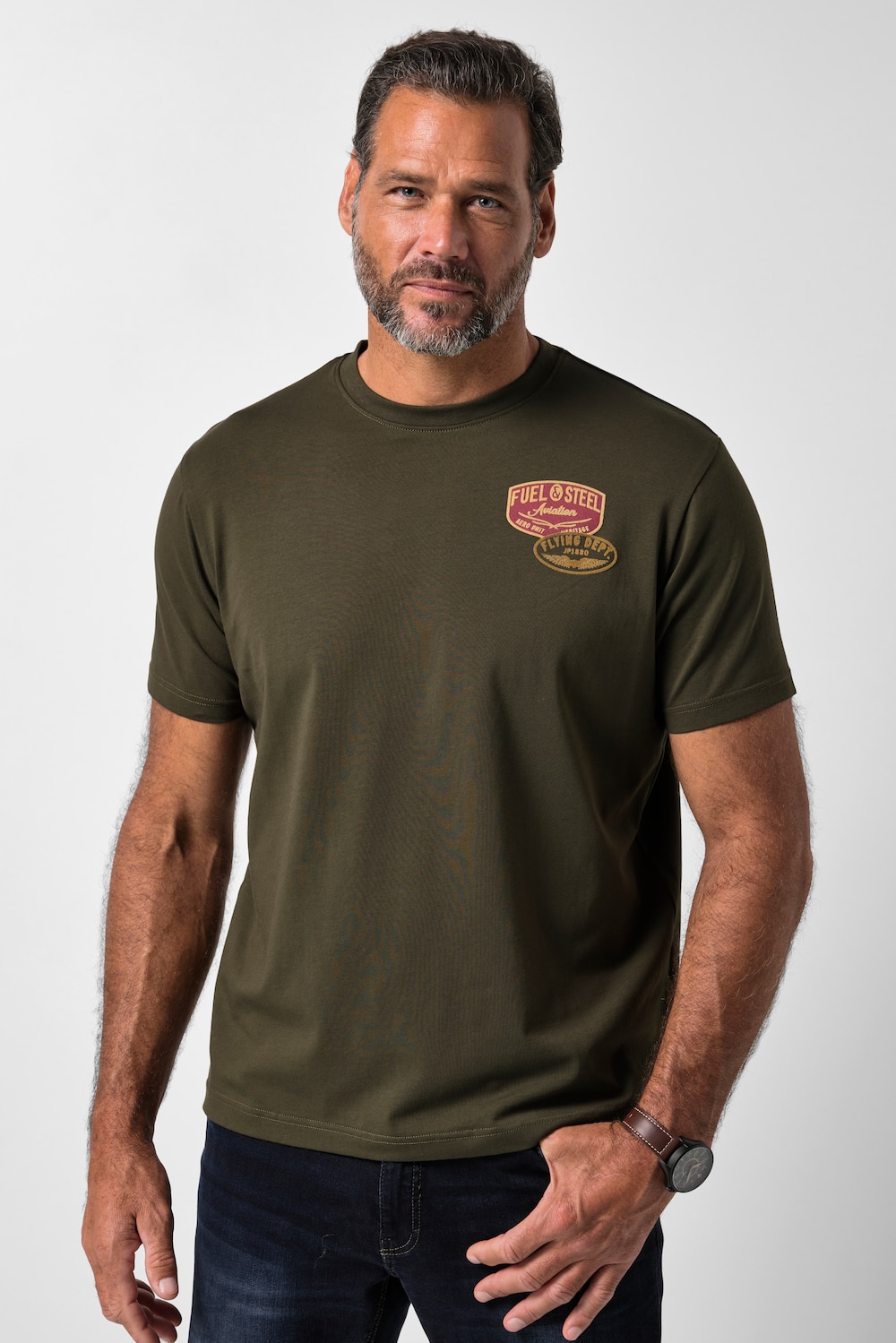 T-shirt, FLEXNAMIC®, korte mouwen, borstprint, tot maat 8XL