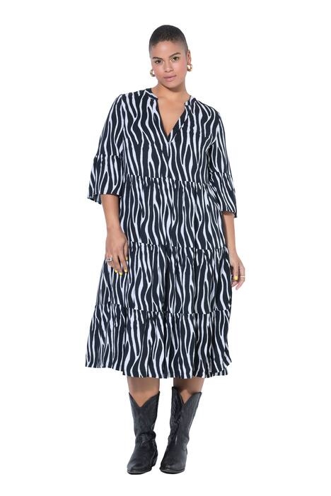 Maxi šaty, potisk s motivem zebry, V výstřih, volánky