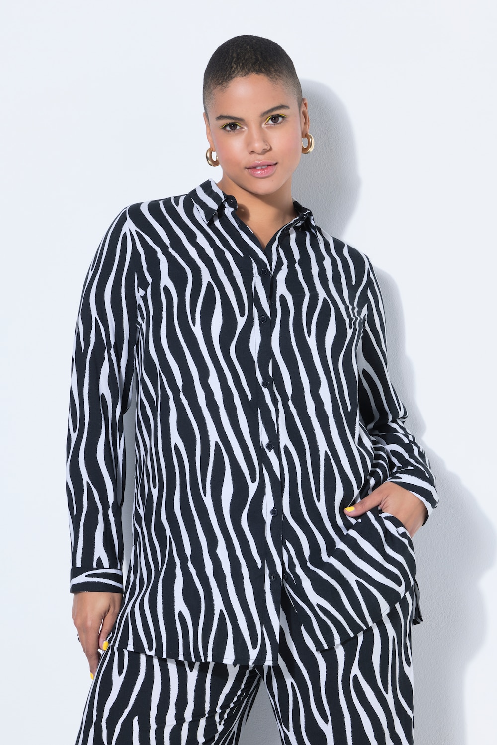 Hemdbluse, Straight Shape, Zebra-Print, Langarm