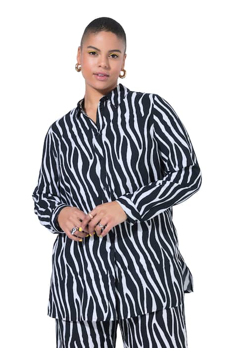 Košilová halenka, rovný střih, potisk s motivem zebry, dlouhé rukávy