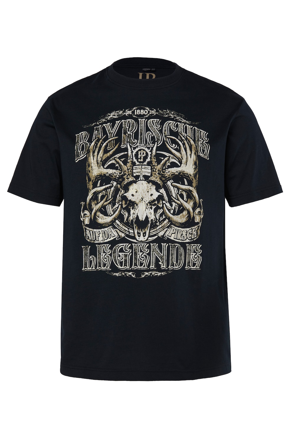 Stora storlekar T-shirt i tyrolerstil med kort ärm och print på bröstet, Her, svart, storlek: 5XL, Bomull, JP1880
