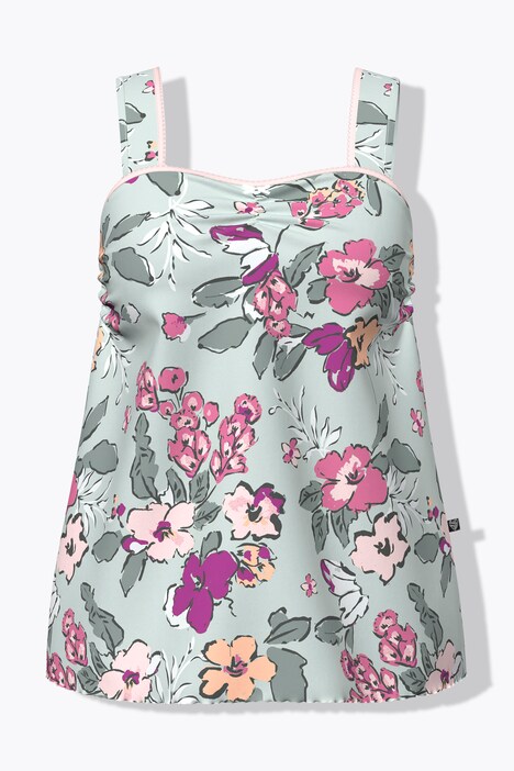 Pyjama, Blüten, geraffter Ausschnitt, ärmellos, 3/4-Hose