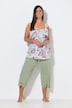 Pyjama, Blüten, geraffter Ausschnitt, ärmellos, 3/4-Hose