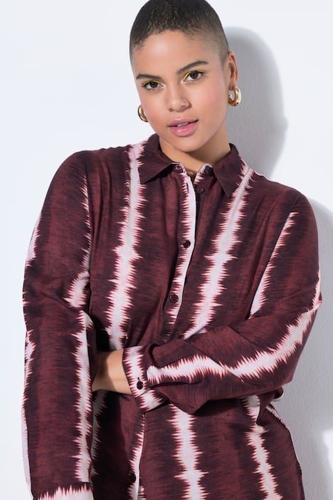 Hemdbluse, Straight Shape, Batik-Stripes, Langarm