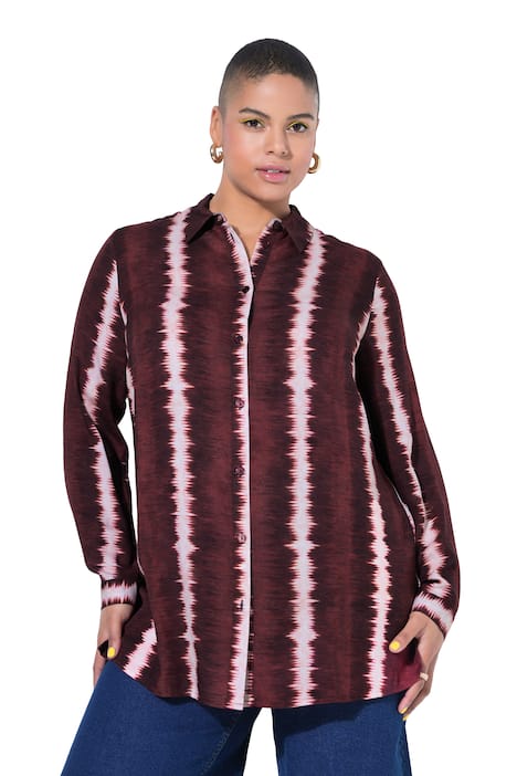 Košilová halenka, rovný střih, batikové pruhy, dlouhé rukávy