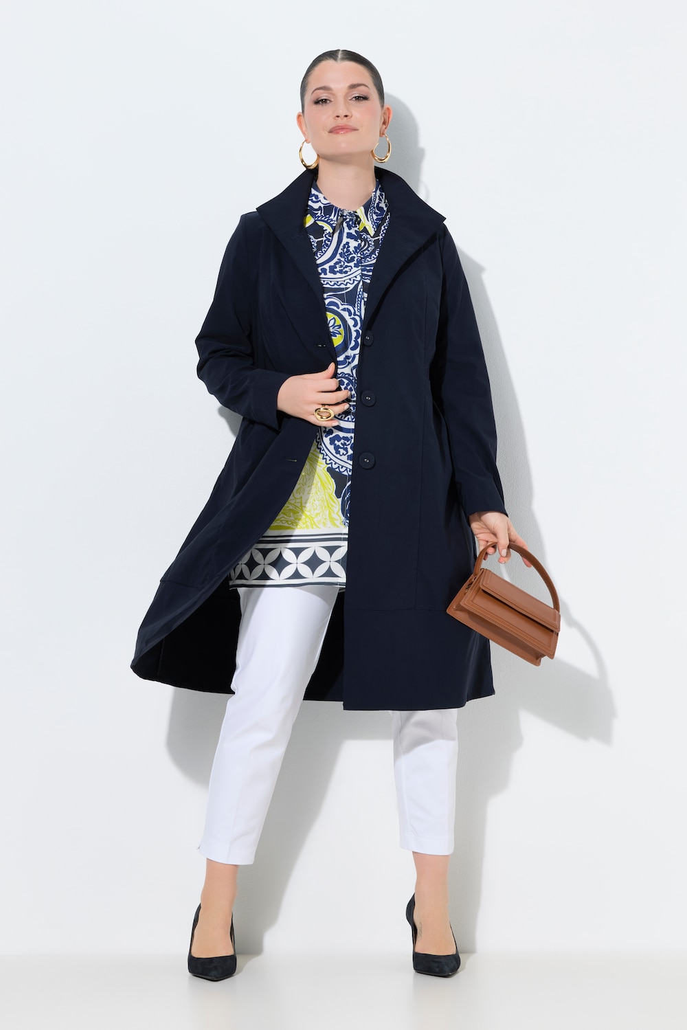 Bengalin-Mantel, A-Linie, Stehkragen, Langarm, Stretch