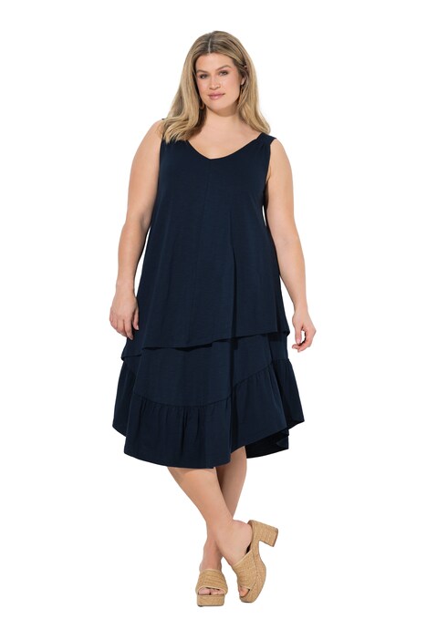 Midi šaty, strukturované, V výstřih, bez rukávů, bio-bavlna