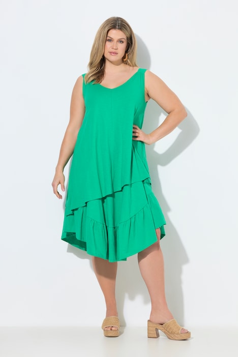 Midikleid, Struktur, V-Ausschnitt, ärmellos, Biobaumwolle