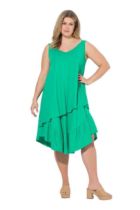 Midi šaty, strukturované, V výstřih, bez rukávů, bio-bavlna