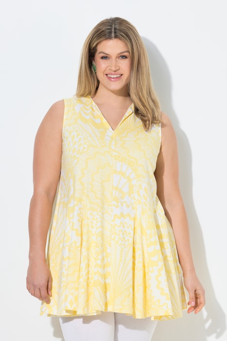 Top, Muscheln, Godetfalten, Tunika-Ausschnitt, ärmellos