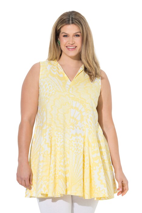 Top, vzor mušlí, godetové záhyby, tunikový výstřih, bez rukávů