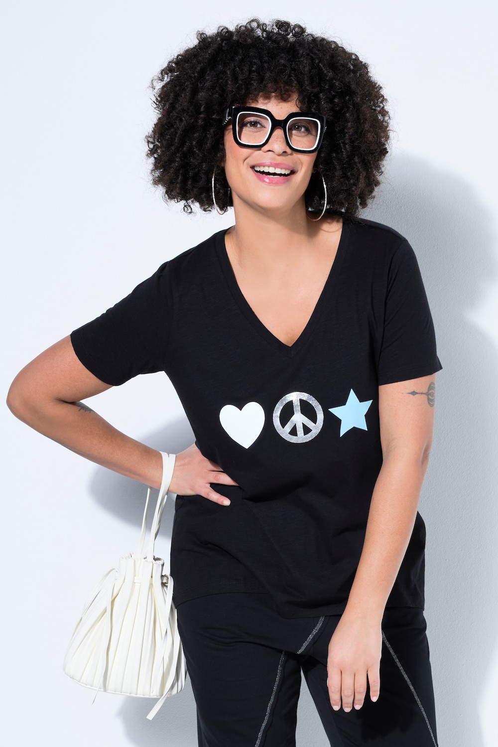 T-Shirt, A-Linie, Peace-Zeichen, Halbarm