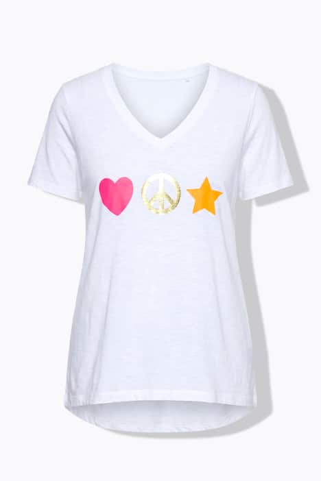 T-shirt dal taglio svasato con simbolo Peace e mezze maniche