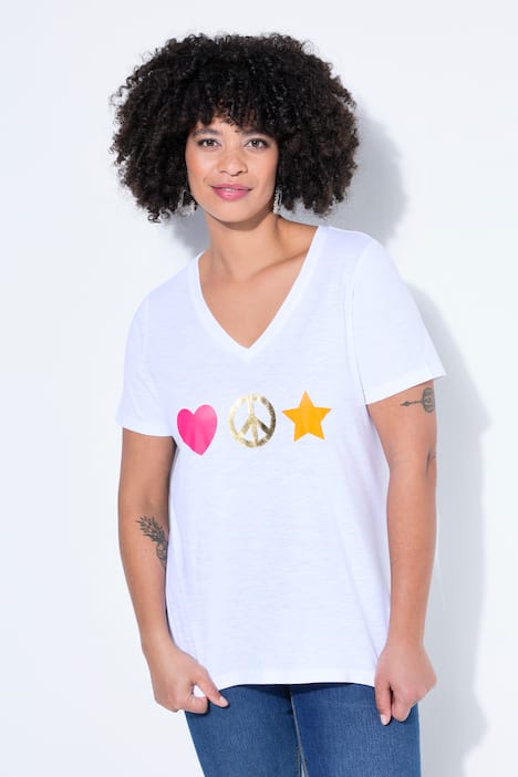 T-shirt dal taglio svasato con simbolo Peace e mezze maniche