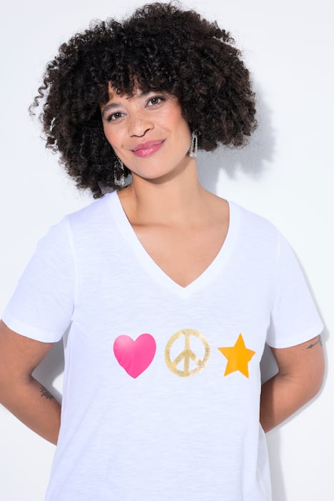 T-shirt dal taglio svasato con simbolo Peace e mezze maniche