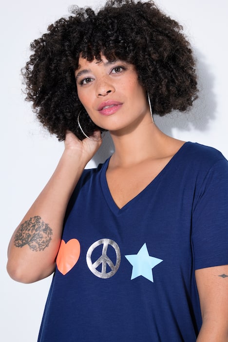 T-shirt dal taglio svasato con simbolo Peace e mezze maniche