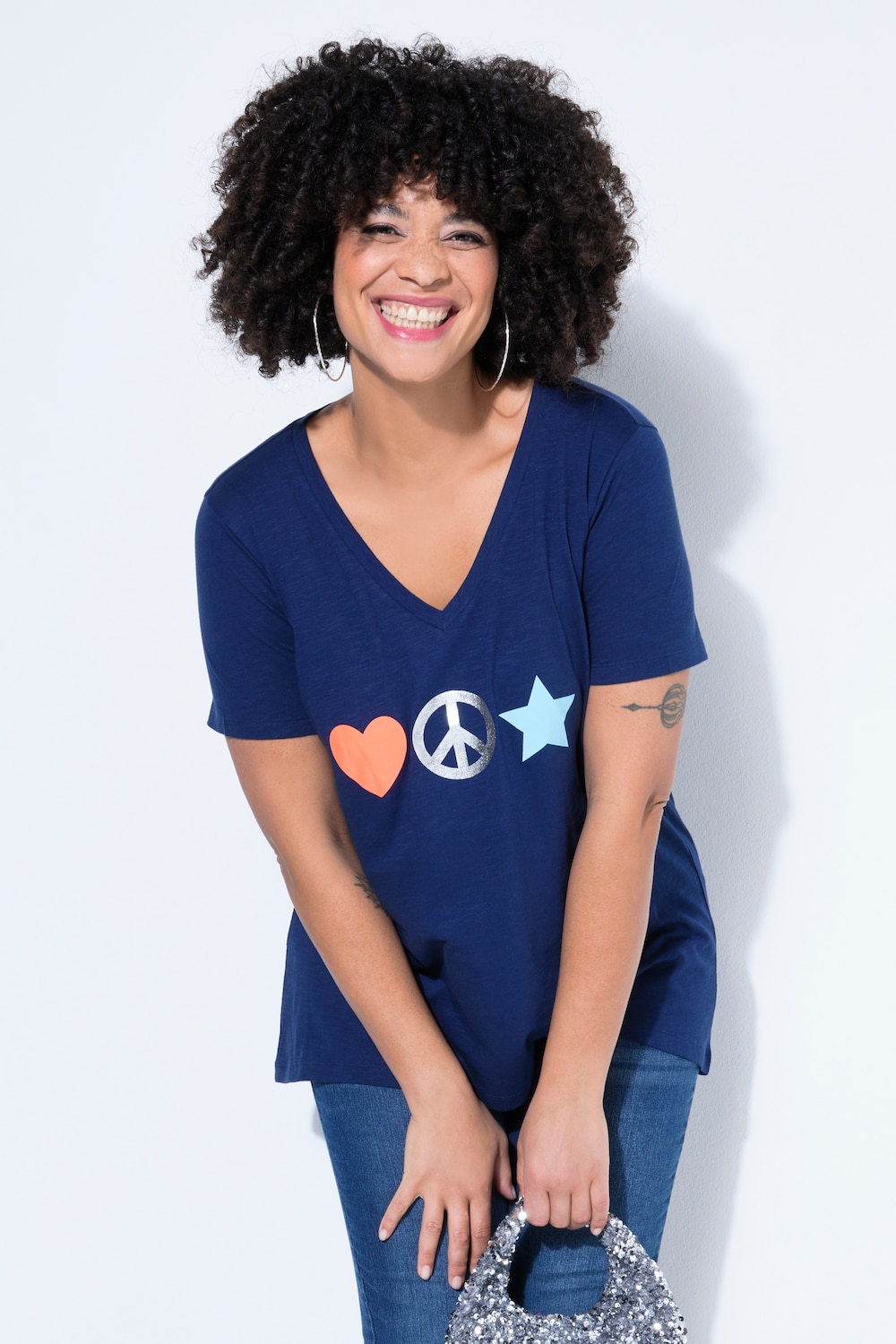 T-Shirt, A-Linie, Peace-Zeichen, Halbarm