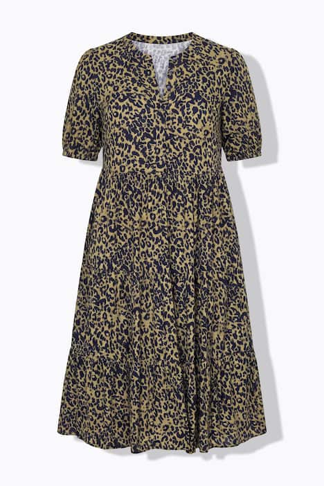 Midi-Kleid, A-Linie, Color-Leo, Volants, Halbarm