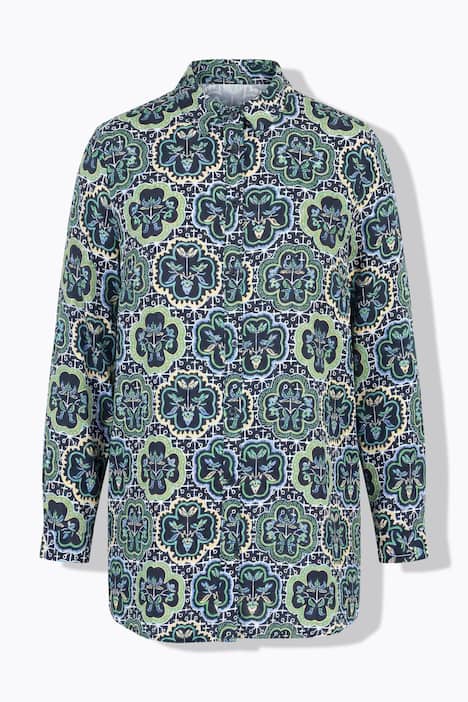 Hemdbluse, Straight Shape, Kachel-Print, Langarm