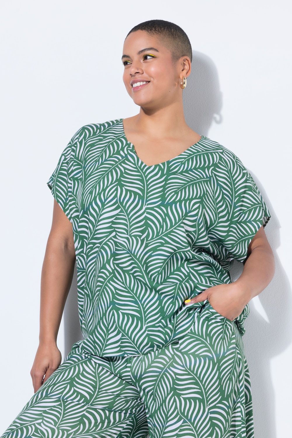 Blusenshirt, oversized, Leafs-Print