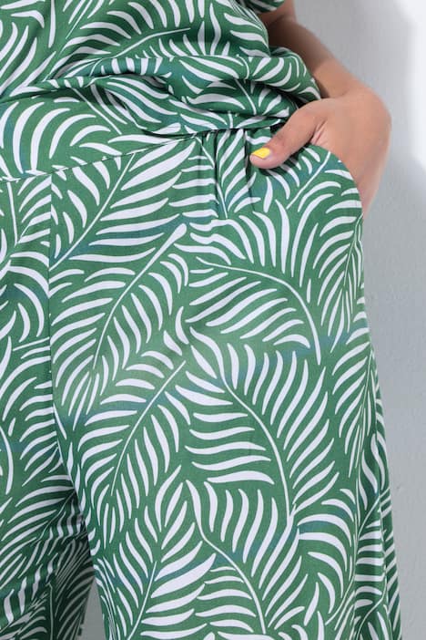 Culotte, Wide Legs, Leafs-Print, Elastikbund