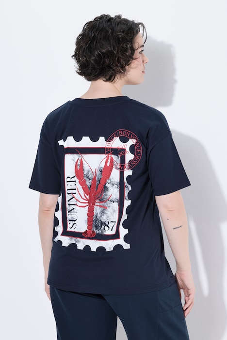 T-shirt oversized, col rond, manches mi-longues, motif homard