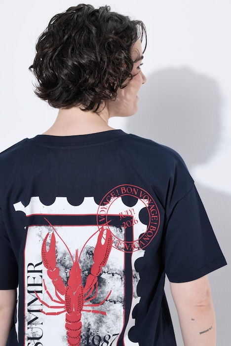 T-shirt oversized, col rond, manches mi-longues, motif homard