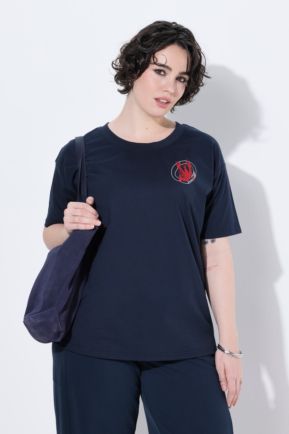 T-shirt, kreeft, oversized, ronde hals, korte mouw