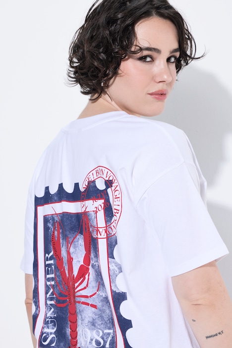 T-shirt oversized, col rond, manches mi-longues, motif homard