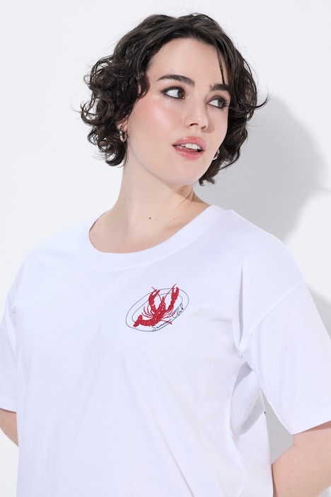 T-shirt oversized, col rond, manches mi-longues, motif homard