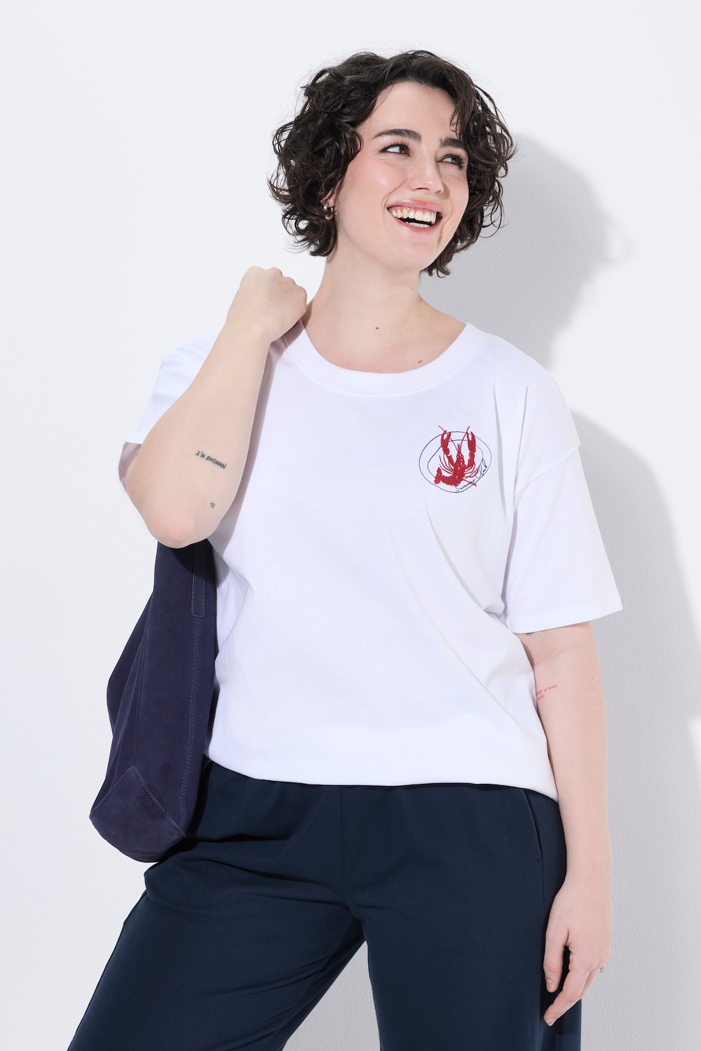 T-shirt, kreeft, oversized, ronde hals, korte mouw