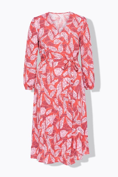 Maksikietaisumekko, A-linjainen, lehtikuosi, pitkät hihat