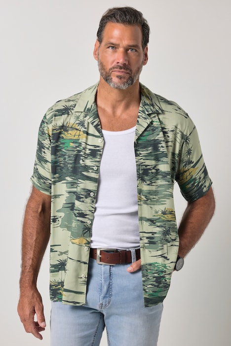 Hemd, Halbarm, Alloverdruck, Cuba-Kragen, Cuba Fit, bis 8 XL
