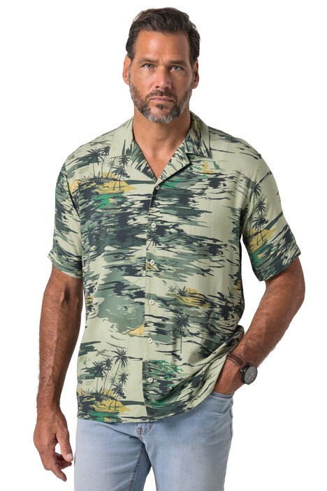 Košile, krátké rukávy, celoplošný potisk, límec Cuba, střih Cuba, až do velikosti 8XL
