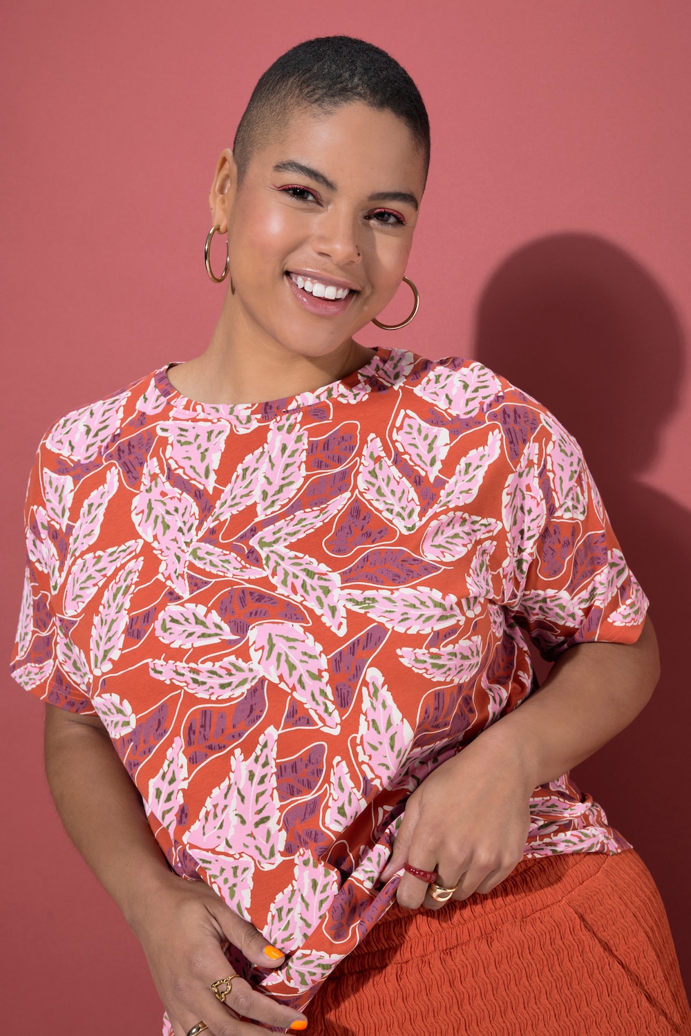 T-shirt, oversized, bladerenprint