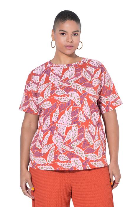 Tričko, volný střih, potisk s listy