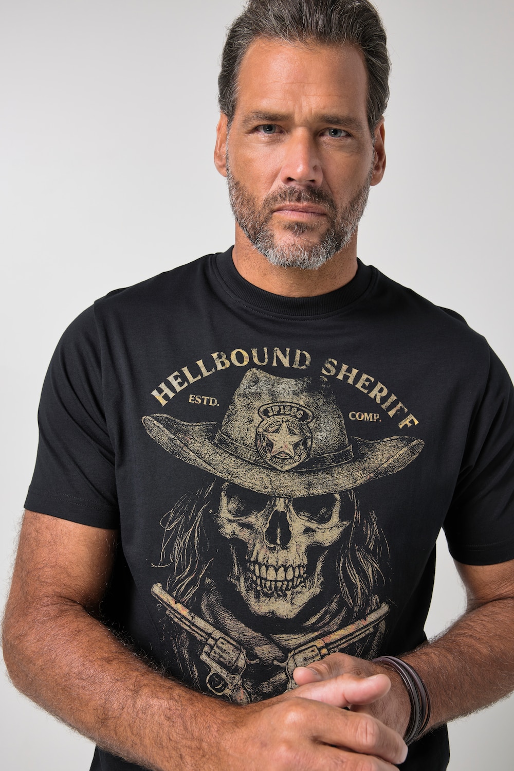 Stora storlekar T-shirt med kort ärm och print på bröstet, Her, svart, storlek: L, Bomull, JP1880