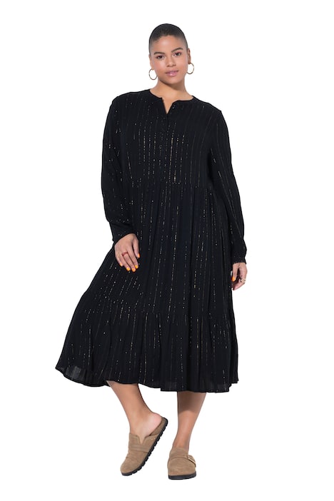 Midi šaty, áčkový střih, šifon s třpytivými pruhy, neprůhledná spodnička