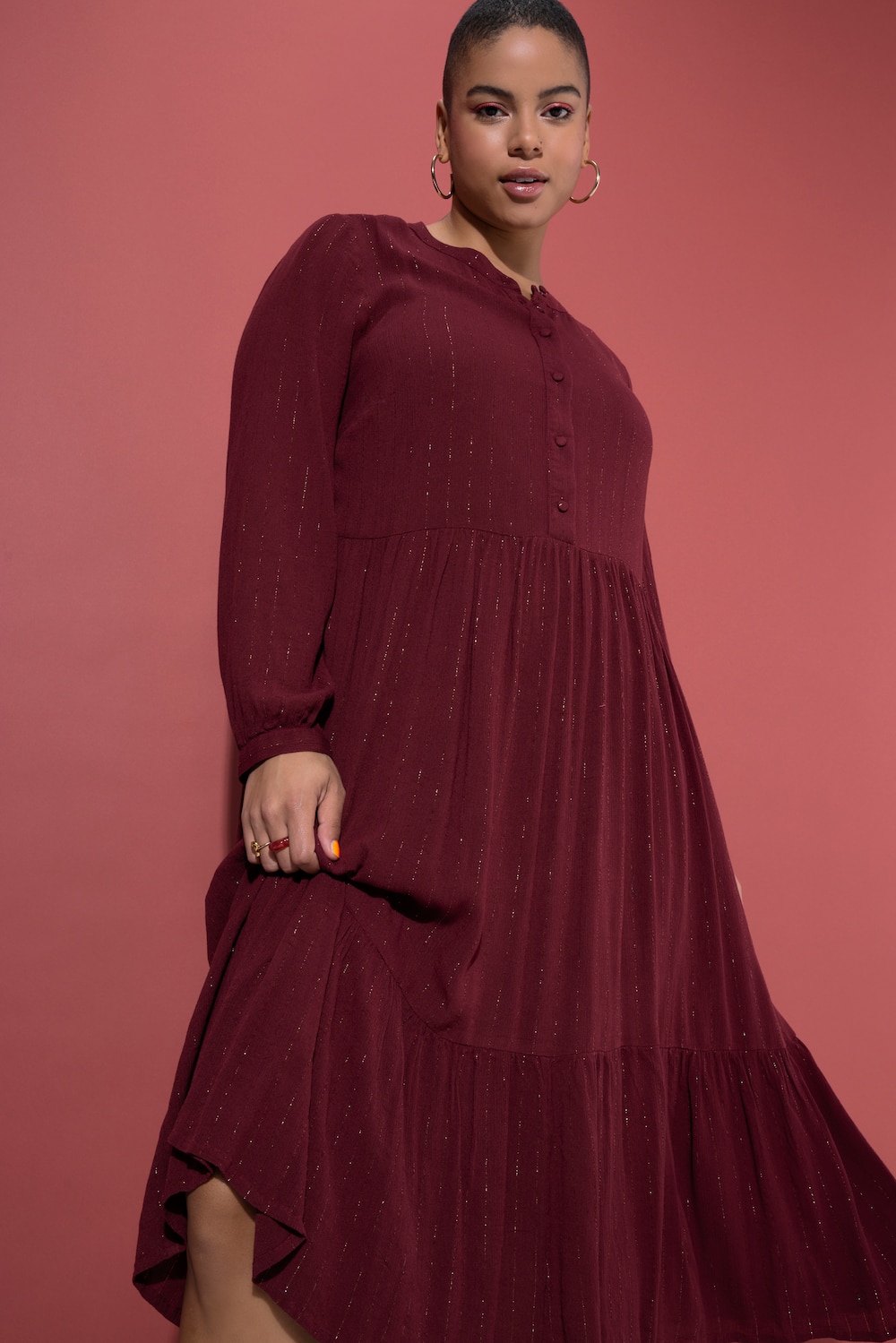 Midi-jurk, A-lijn, chiffon met glitterstrepen, ondoorzichtige onderjurk